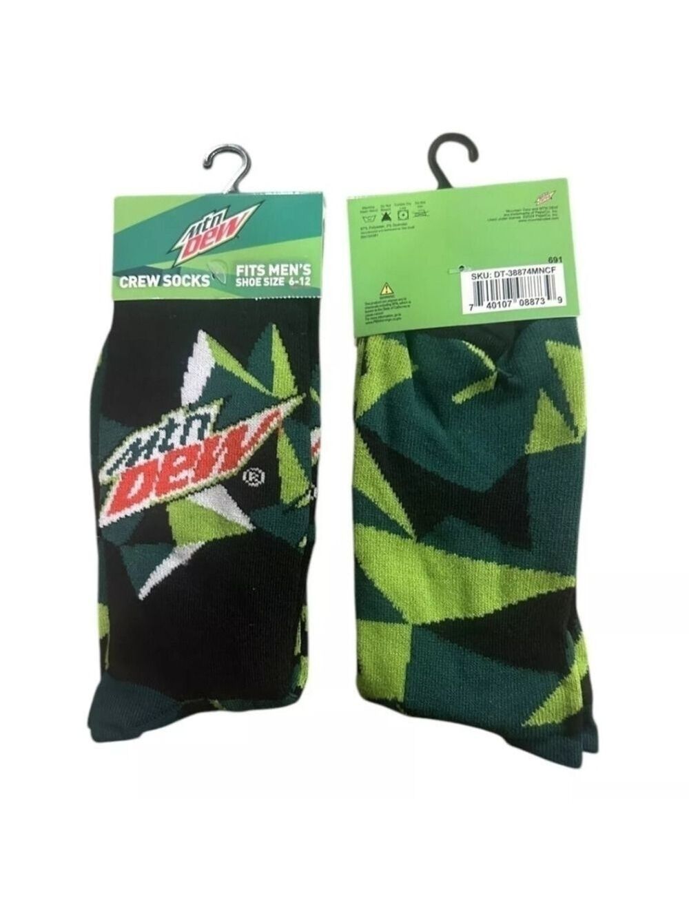 4/$25 Mountain Dew Soda Novelty Crew Socks Unisex Gender Neutral New